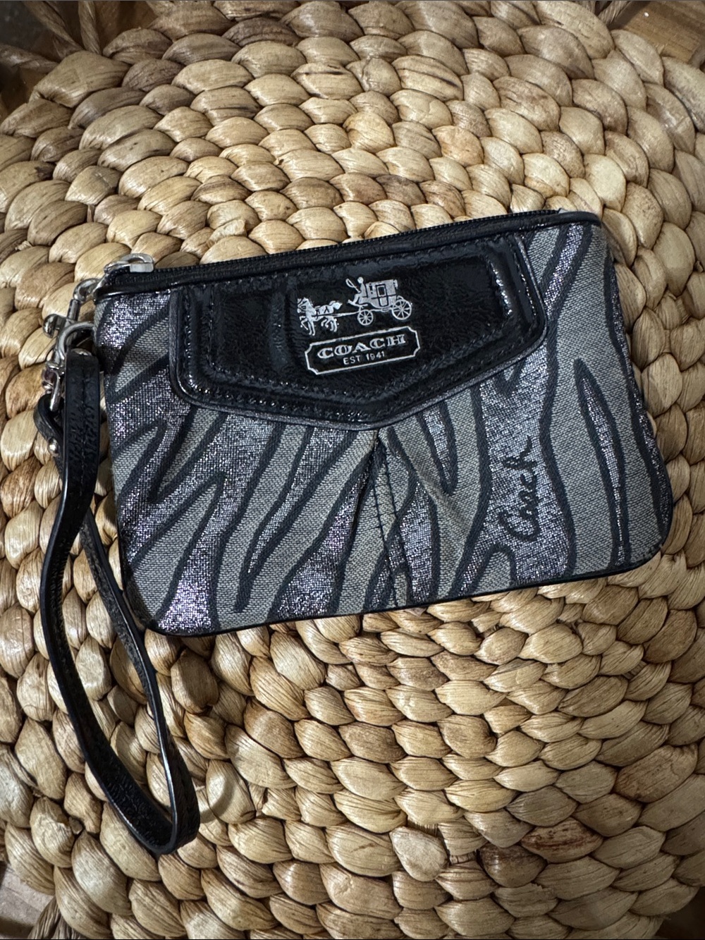 Coach Canvas Metallic Zebra Animal Print Wristlet Wallet Clutch - Vintage